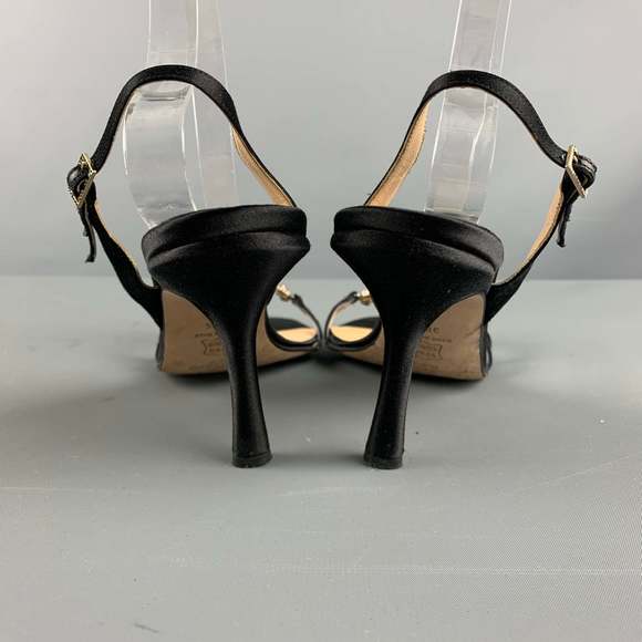 JIMMY CHOO Black Satin Embellishment Slingback Sandals - Picture 3 of 8